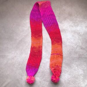 VTG NWOT Gap Knit Winter Pom Pom Scarf Pink Orange Chunky Fun Ice Skating Skiing